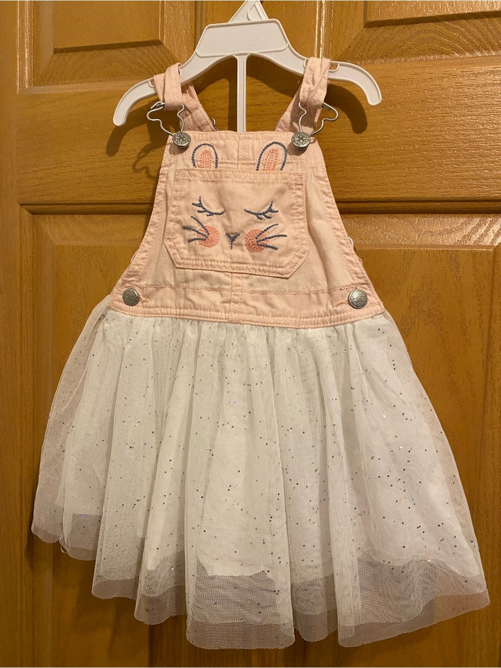 OshKosh B'gosh Pink Bunny Overall Dress with White Tulle Skirt